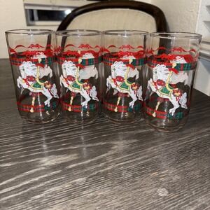 4 HOUSE OF LLOYD Christmas CAROUSEL‎ HORSE Glasses 1990  14oz Perfect Condition